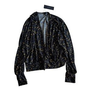 Dynamite Textured‎ Floral Long Sleeve Wrap Top Black/Gold – Women’s M